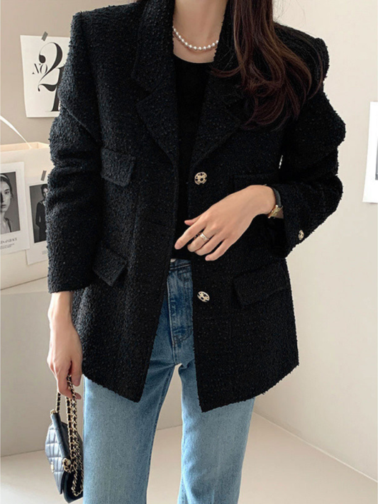 Chic小香風外套修身西裝外套(黑)B1006