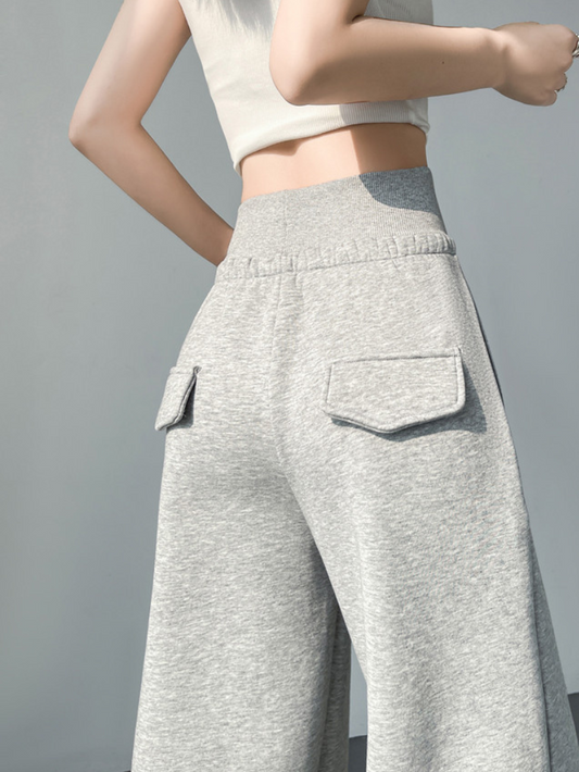 寬鬆高腰休閒直筒褲(灰)