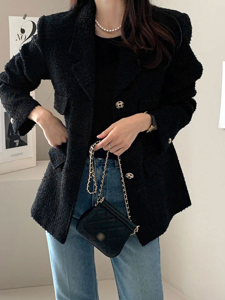 Chic小香風外套修身西裝外套(黑)B1006