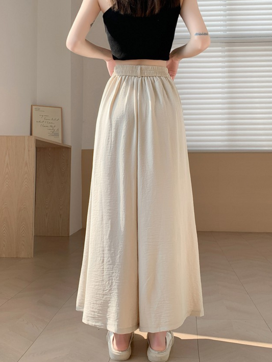 小個高級感冰絲寬褲(卡其)