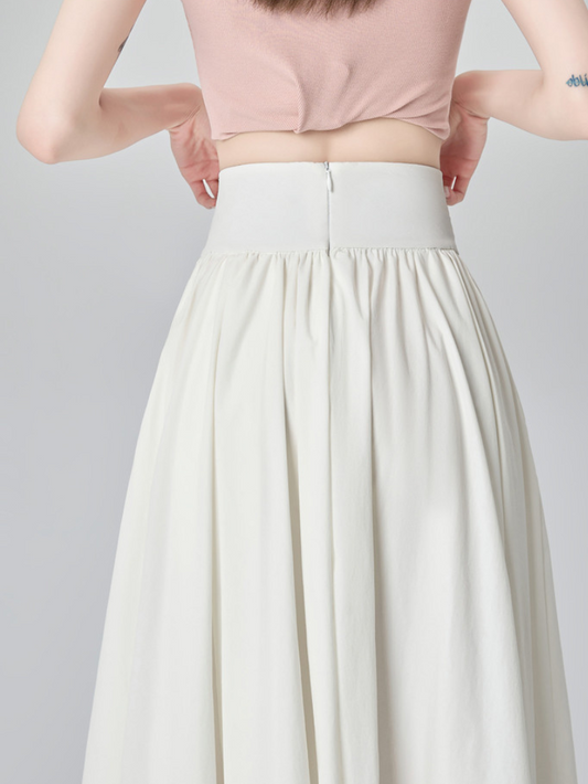 收腹高腰a字垂感百褶裙(白)