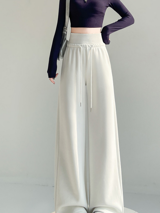 寬鬆高腰休閒直筒褲(白)