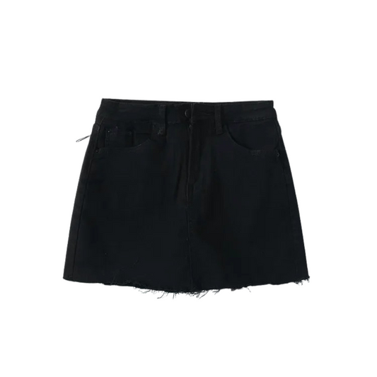 多色高腰高彈性牛仔短裙(黑)DE1007