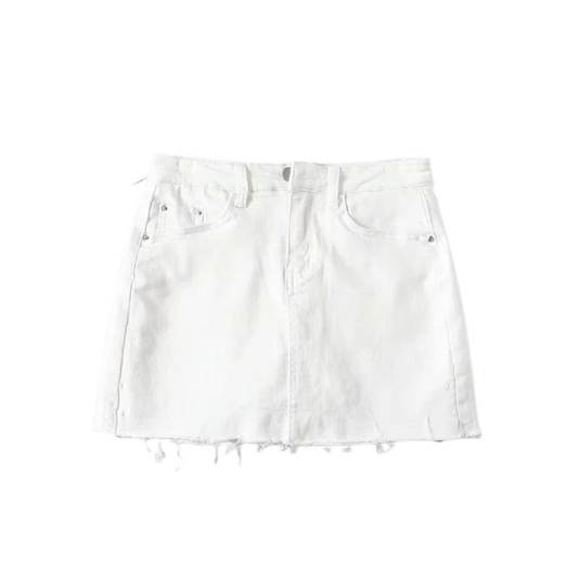 多色高腰高彈性牛仔短裙(白)DE1007