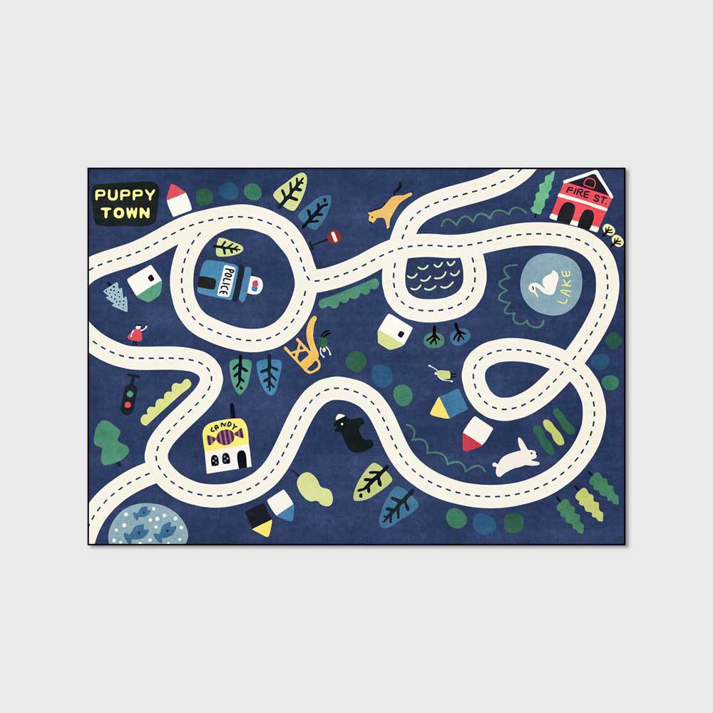 現代卡通藍色公路跑道地墊