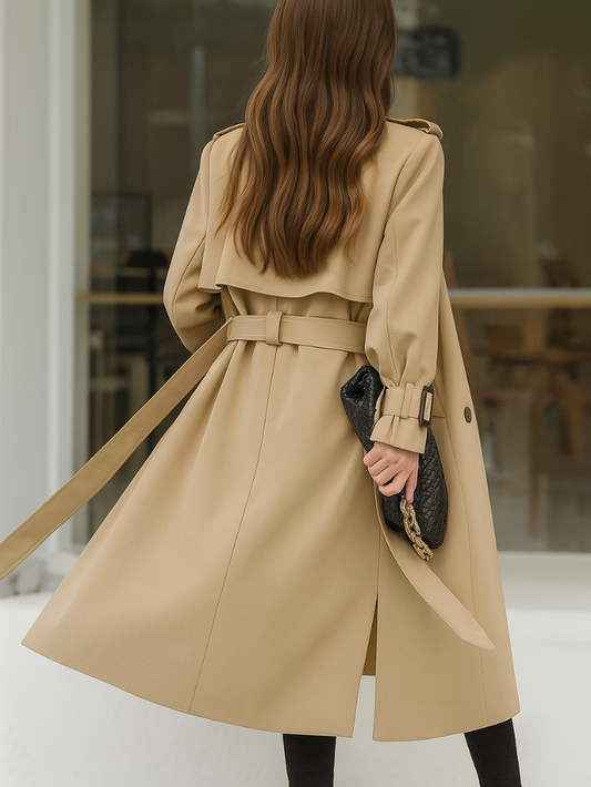 雙扣百搭中長版風衣(卡其)C1001