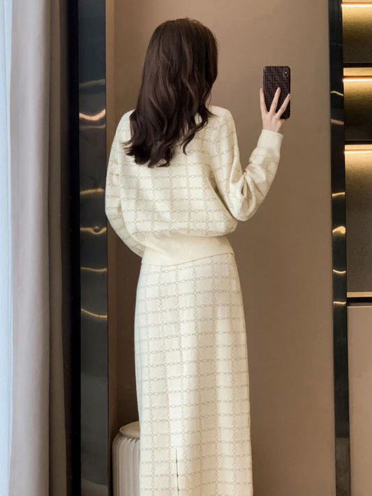 小香風針織時尚套裝(米)K1009