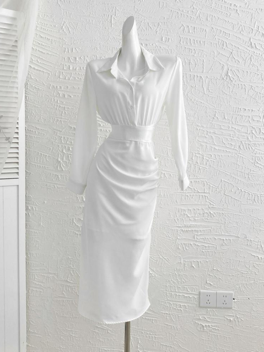 輕奢華修身收腰OL套裝(白)CO1009