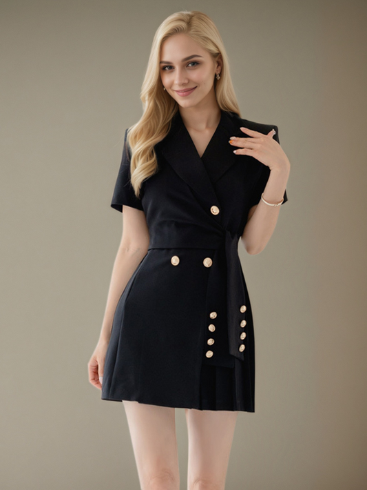 氣質西裝領帶收腰洋裝E1006