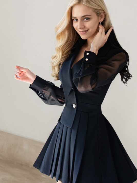 時尚輕奢華百褶裙連身裙E1011