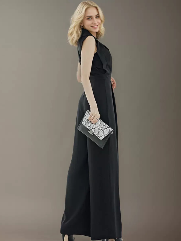 氣質修身西裝領收腰時尚連身褲裝JU1005