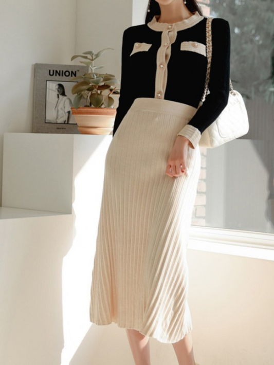 小香風針織拼色時尚套裝(A)K1028