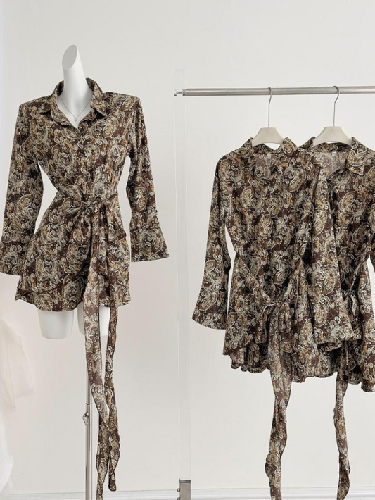 腰果花V領性感高腰修身連身裙★E1005