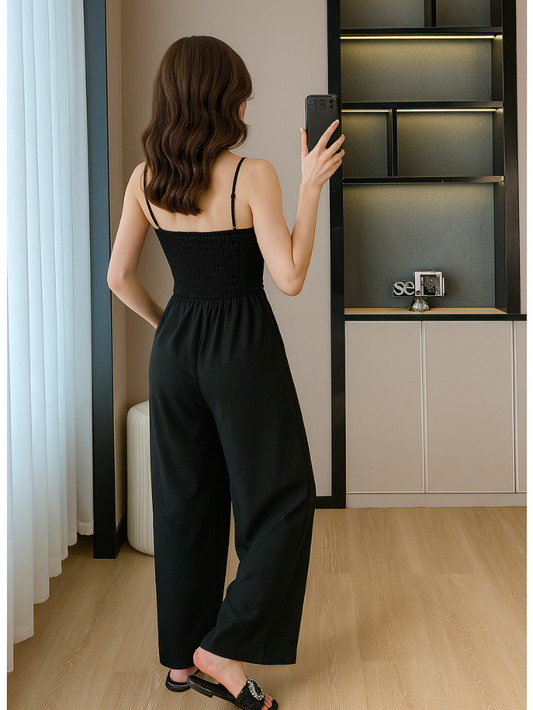 時尚小個薄款感吊帶連身褲JU1006