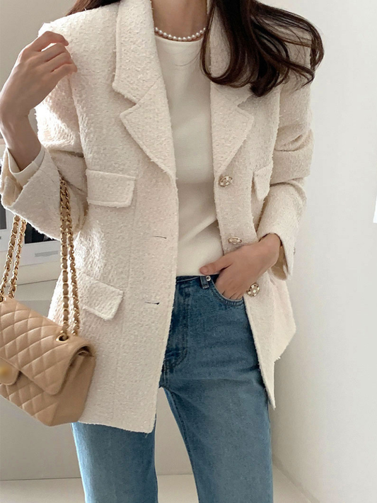 Chic小香風外套修身西裝外套(白)B1006