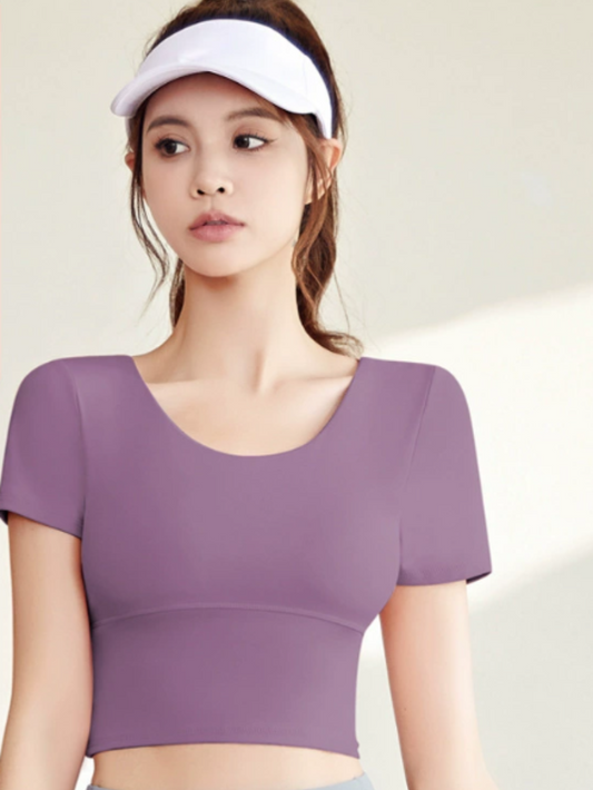 美背裸感帶胸墊瑜珈套裝(漿果紫+星耀黑)SP1002