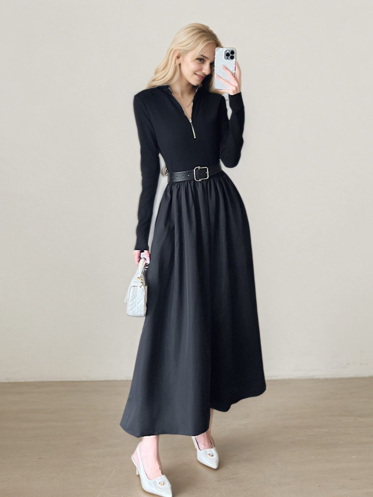 輕奢華赫本風黑色洋裝E1001