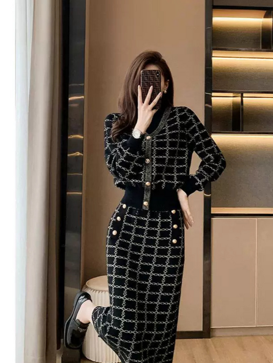 小香風針織時尚套裝(黑)K1010