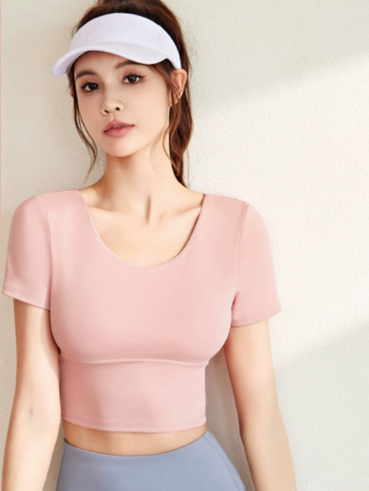 美背裸感帶胸墊瑜珈套裝(芭比粉+星耀黑)SP1002