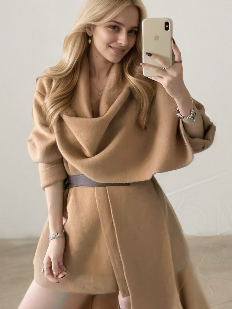 圍巾領氣質慵懶針織短版外套(卡其)LI1001