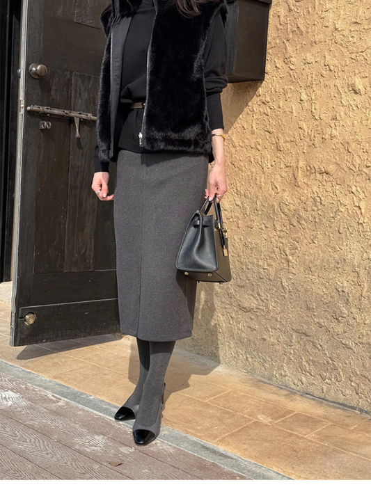 Chic毛絨兩面穿韓版馬甲外搭(黑)LI1004