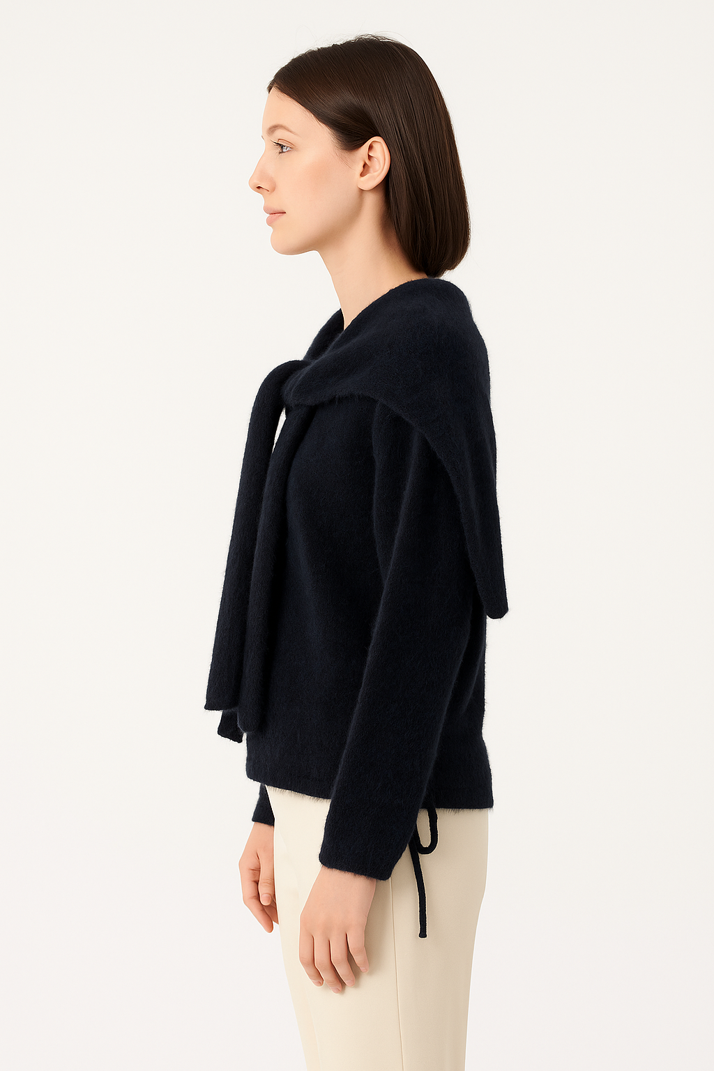 秋季新款法式氣質披肩長袖兩件式毛衣(藏藍)KN1013