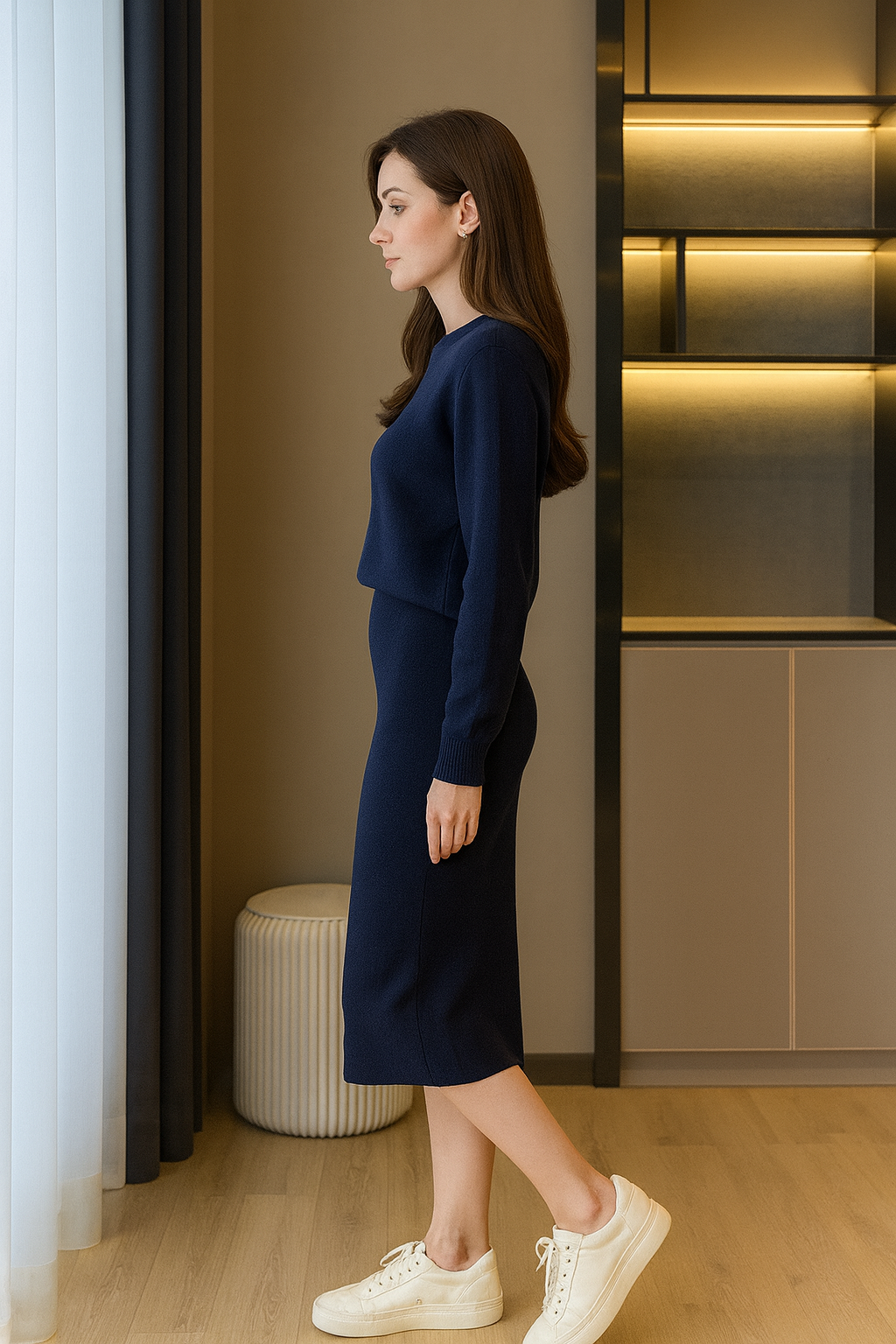 氣質顯瘦針織毛衣套裝K1046(藏青)