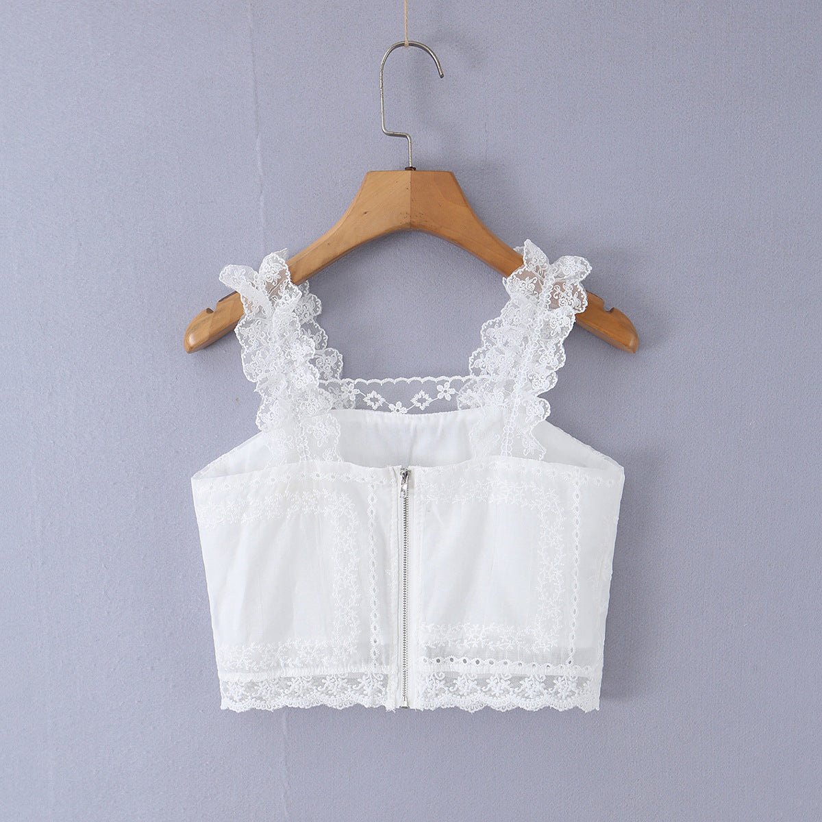 法式優雅鏤空刺繡心型繫帶背心 SS2017