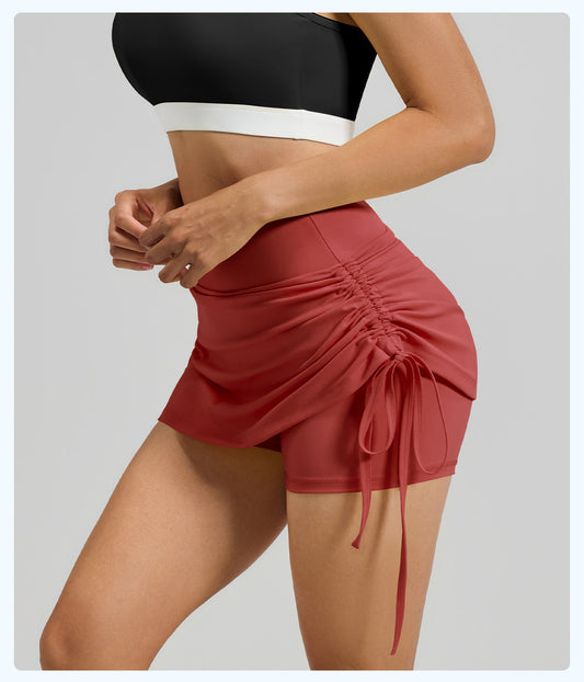 抽皺高腰假兩件運動瑜珈短褲裙(E款)SP1009