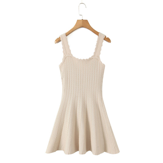 法式少女小香風修身吊帶連身裙(杏)E1032