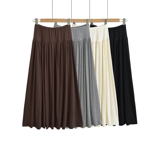 慵懶風垂感高腰氣質休閒長裙(黑)