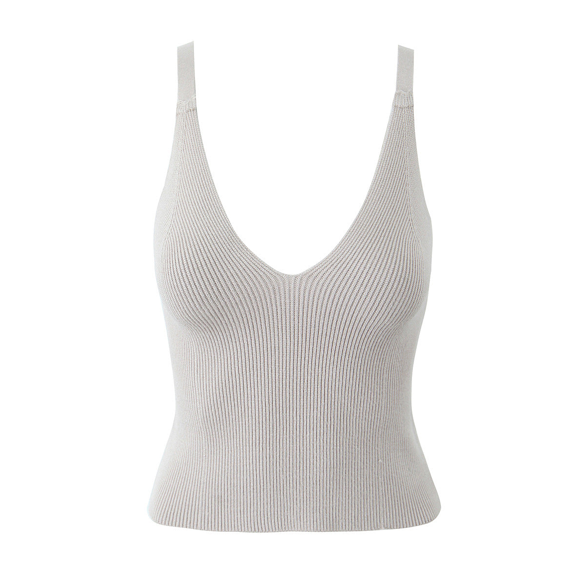 冬季新款美式小香風修身針織小吊帶(米灰)