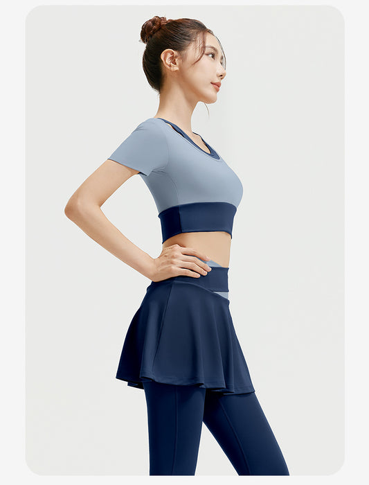 裸感高彈假兩件高腰運動瑜珈套裝D款SP1003