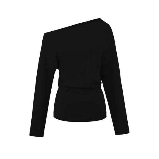 個性斜肩寬鬆休閒長褲套裝(黑)AT1007