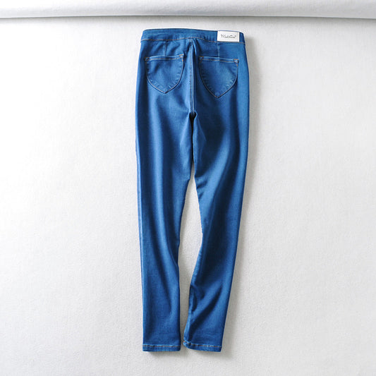 歐美風高彈性感翹臀牛仔褲(中藍)DE1005