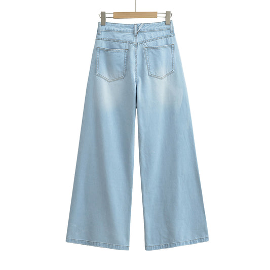 歐美風復古低腰寬鬆牛仔褲(淺藍)DE1002