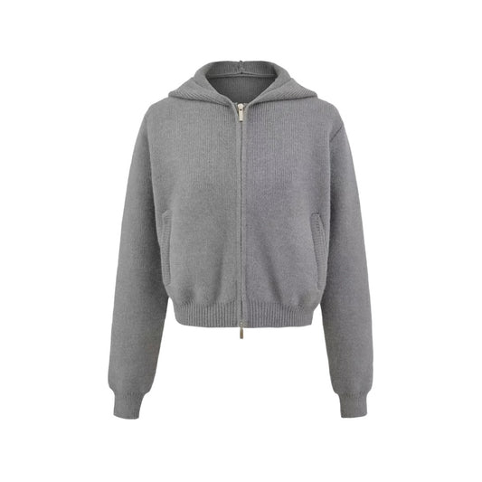 純色連帽雙拉鍊針織套裝(灰)AT1011