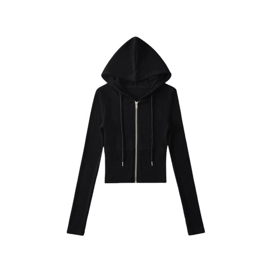 磨毛拉鍊修身微喇長褲套裝(黑)AT1008