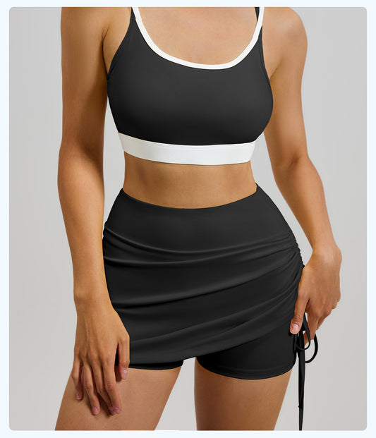 抽皺高腰假兩件運動瑜珈短褲裙(A款)SP1009