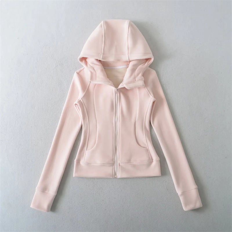 美式運動風雙頭拉鍊修身加厚外套(粉)WA1004