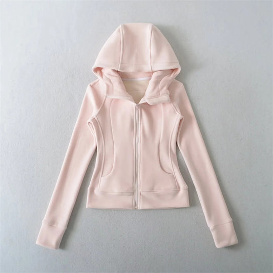 美式運動風雙頭拉鍊修身加厚外套(粉)WA1004