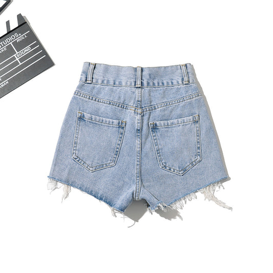 歐美性感休閒毛邊熱褲(藍)DE1010