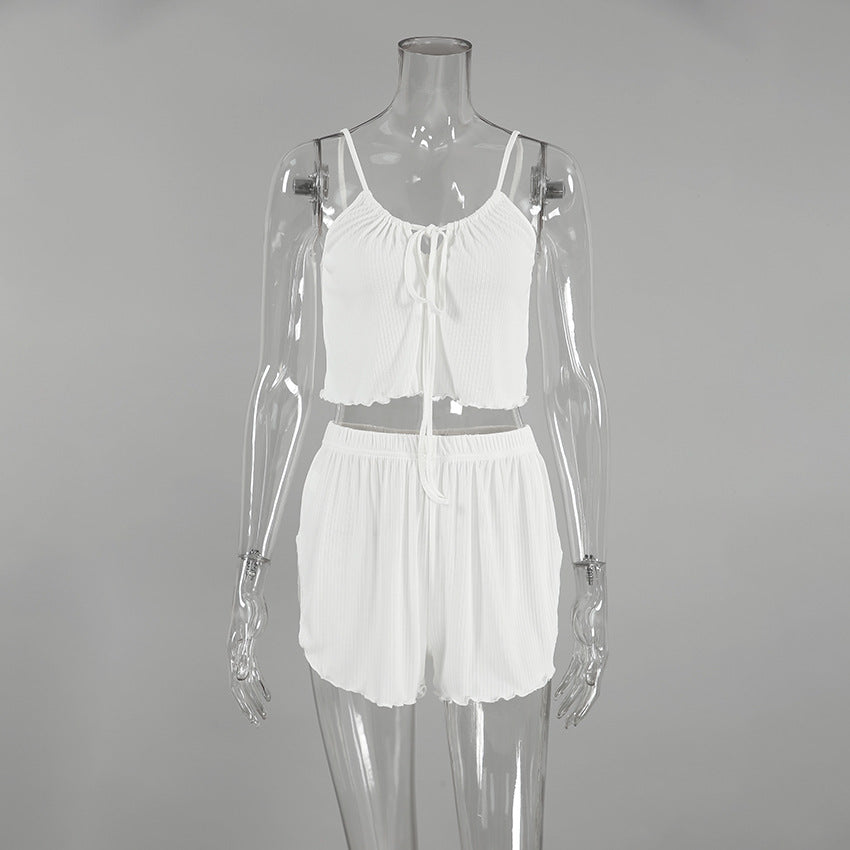 舒適透氣寬鬆歐美吊帶居家服(白)