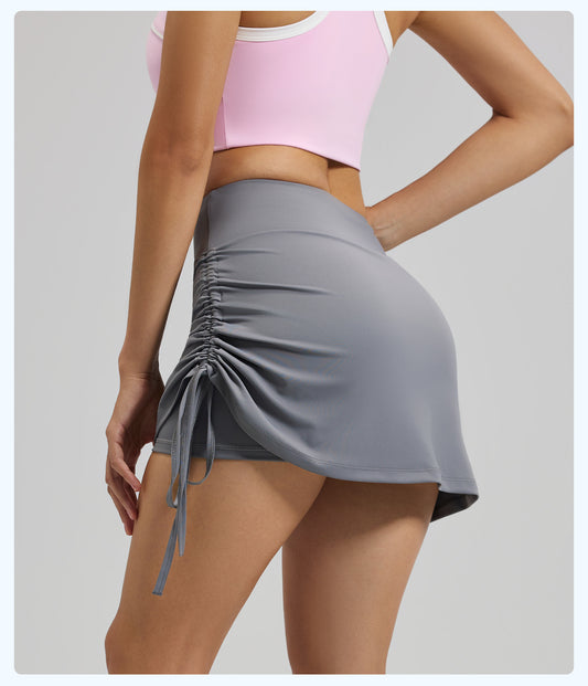 抽皺高腰假兩件運動瑜珈短褲裙(D款)SP1009