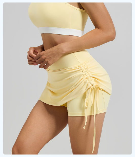 抽皺高腰假兩件運動瑜珈短褲裙(F款)SP1009