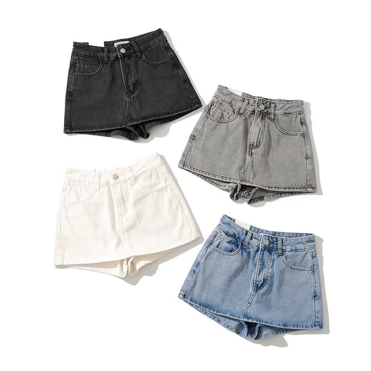 修身款高腰淨面牛仔褲裙(淺藍)DE1008