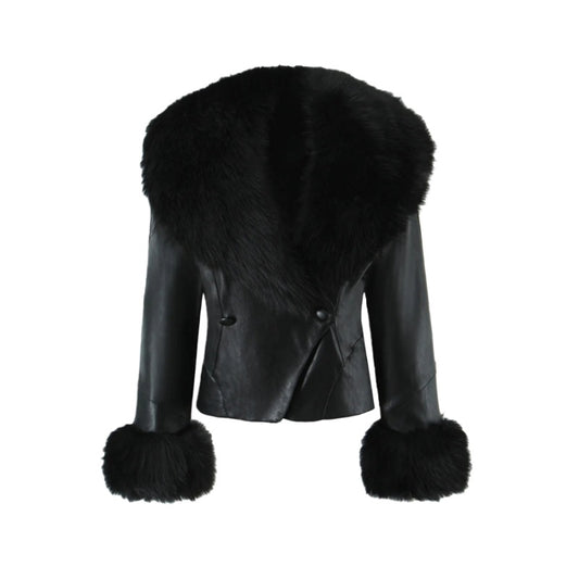 歐美風大毛毛翻領復古皮外套WA1005