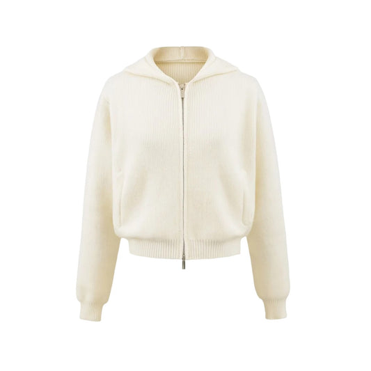 純色連帽雙拉鍊針織套裝(白)AT1011