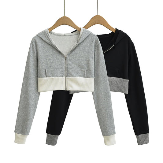 歐美拼色短版連帽半身裙套裝(灰色)AT1003