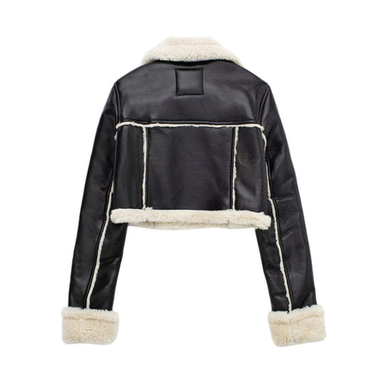 歐美復古高腰短皮夾克外套WA1001